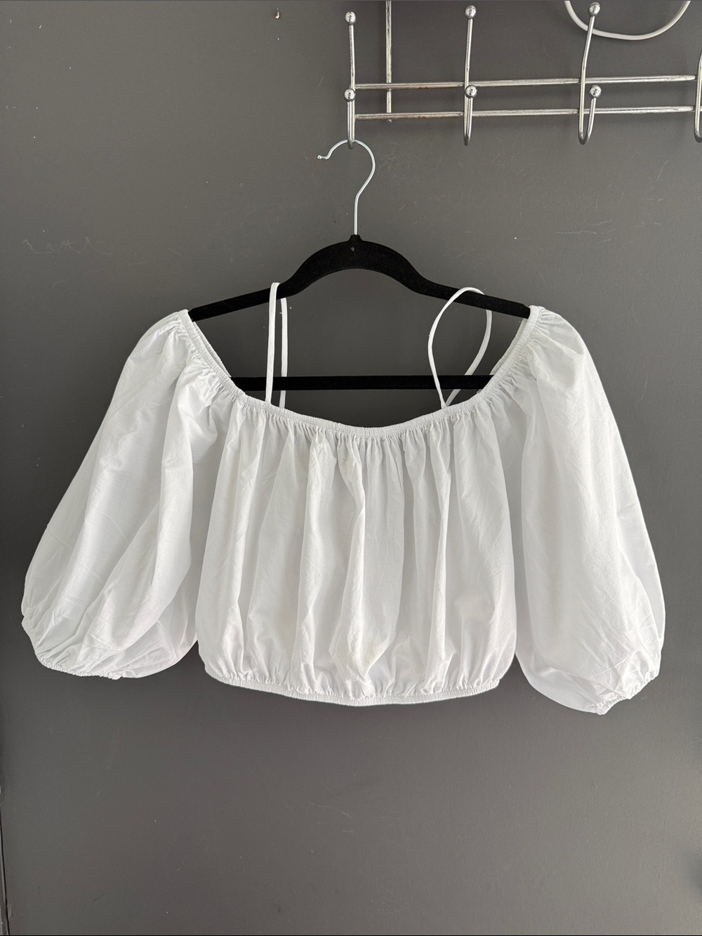 Zara White Off-the-Shoulder Puff Sleeve Crop Top size S boho coastal summer - Picture 3 of 10